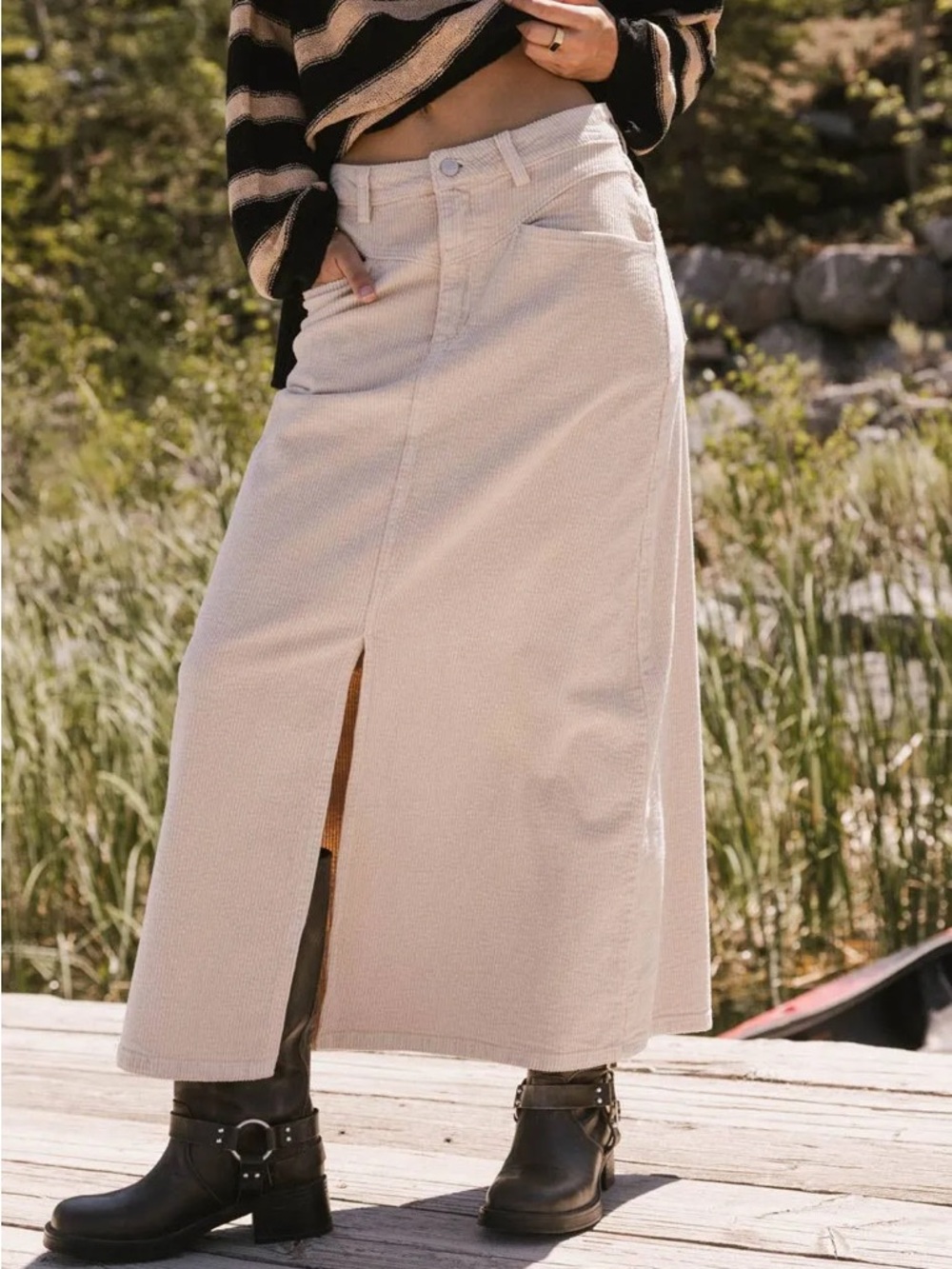 Sambria Corduroy Skirt in Khaki - Large